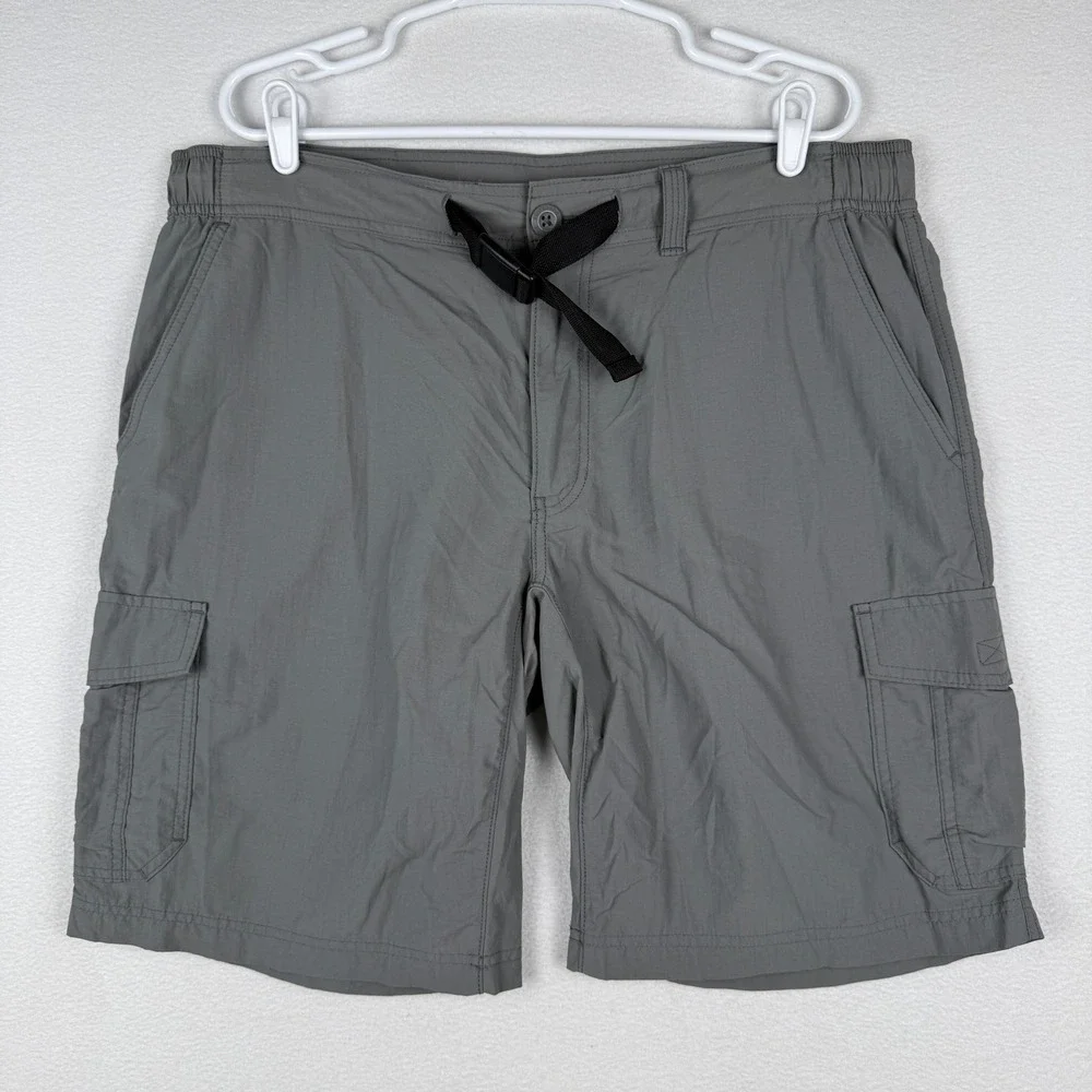 Eddie Bauer Mens XL Gray Nylon Cargo Hiking Shorts Belted Lightweight Utility